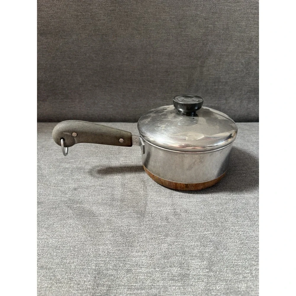 Revere Ware 1 Quart 4 Cups 1801 Copper Bottom Stainless Sauce Pan Pot W/ Lid
